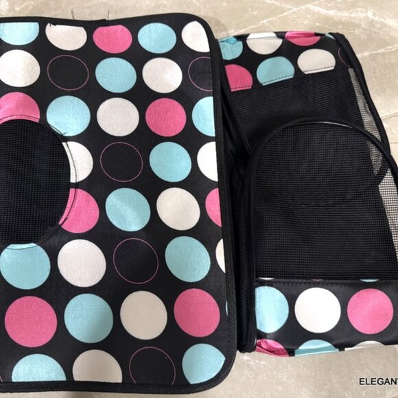 Dog Cat Carrier Polka Dot Soft Sided Pets Portable Folding Polyester Bag - Picture 9 of 13